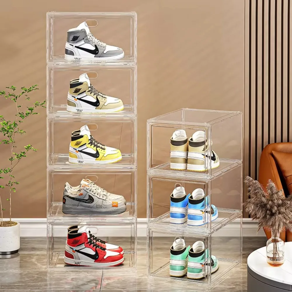 Transparent Shoe Box Large Stackable Space-saving Dustproof Anti-oxidation Sneaker Organizer Cabinet of Side Opening
