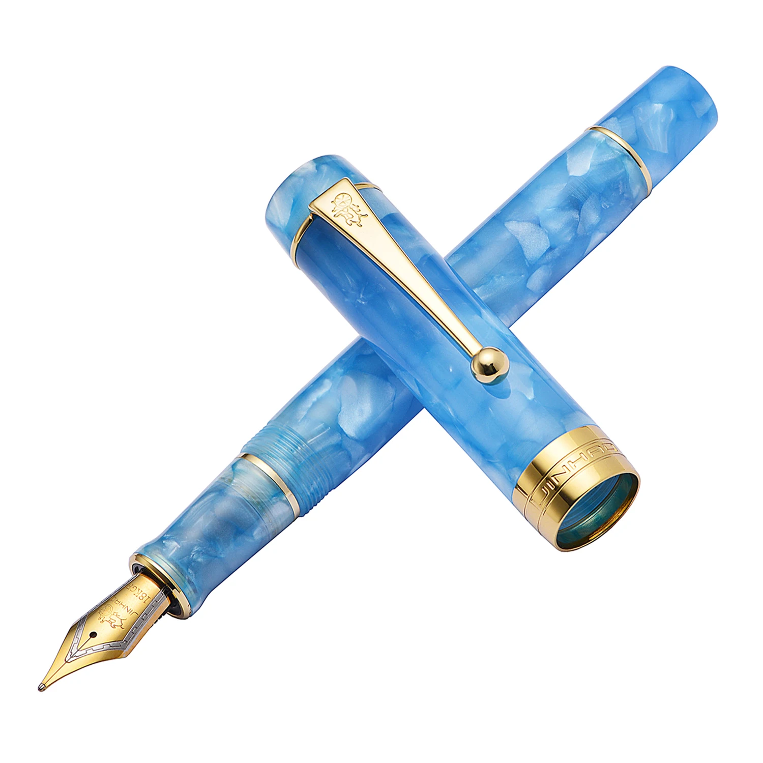 

Jinhao 100 Centennial Resin Fountain Pen Sky Blue Golden Clip Iridium EF/F/M/Bent Nib with Converter Office Pen for Business