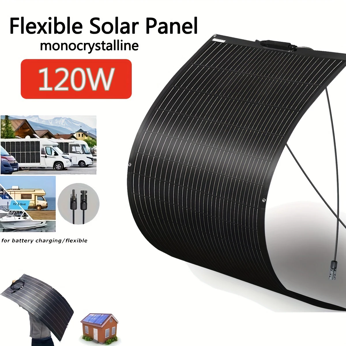 120W Pannello solare 18V flessibile OR Pannello Fotovoltaico Monocristallino Generatore di energia solare Caricabatterie Off Grid per batteria 12V RV campeggio camper attrezzature Barca Casa pannelli solari