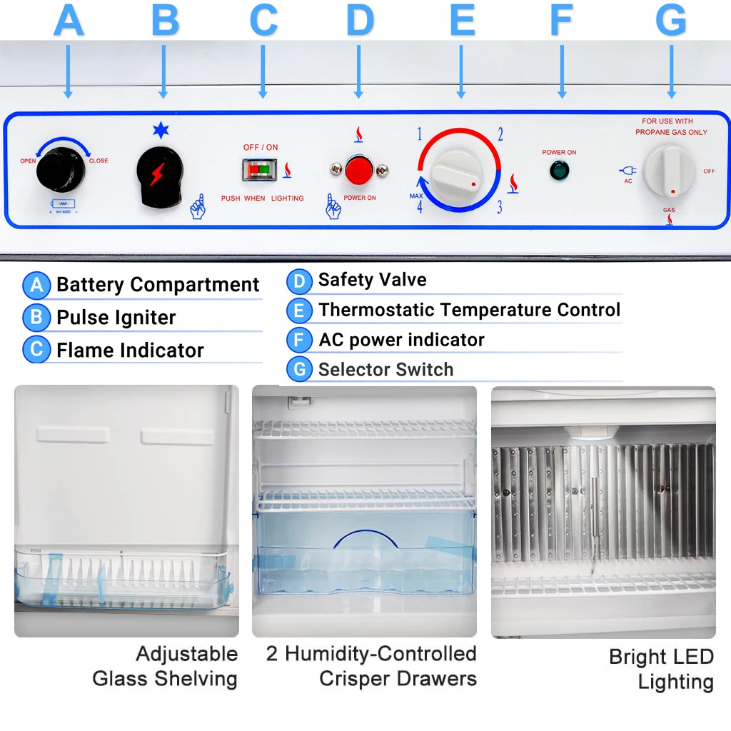 Smad 6.1 Cu Propane Refrigerator Gas 110V Electric 2-Way Fridge Freezer Camper Temperature Control Stainless