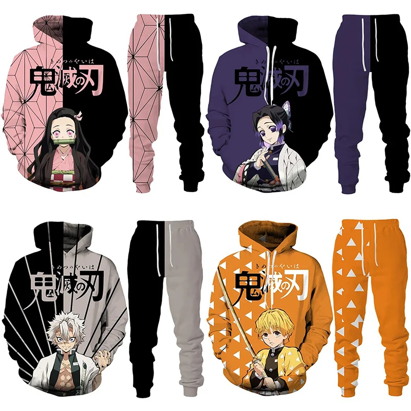 Survêtement Imprimé Demon Slayer Pour Enfants - Sweat à Capuche + Pantalon Pour Cosplay, Sport Ou Halloween