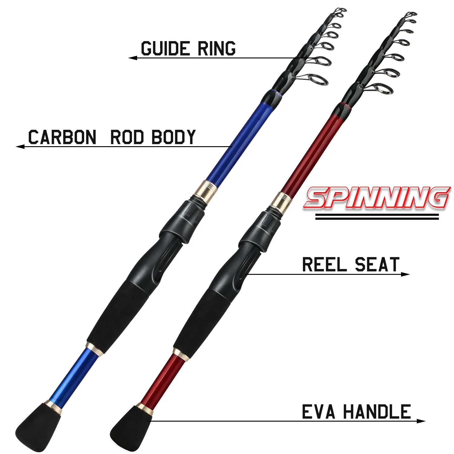 Sougayilang 1,8-2,4 m Teleskop-Angelruten, ultraleicht, Spinning Casting Carbon Pole Angelzubehör, Ködergewicht 10–30 g – Detail 4
