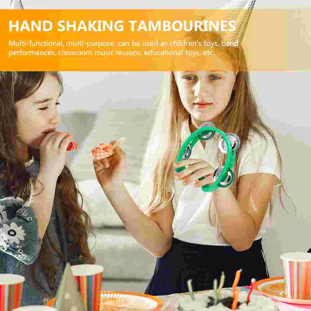 10 Pcs Tambourine Double Row Hand Bell Child Kids Musical Instruments Plastic Portable Bells