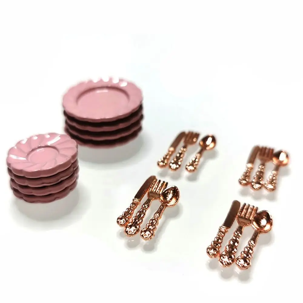 7/16/20Pcs Dollhouse Tableware Set Vintage Miniature Plate Bowl Fork Knife Spoon Chopsticks For Doll House Kitchen Furniture