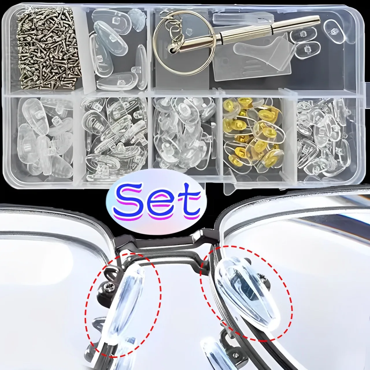 Eyeglasses Soft Nose Pads with Screwdriver Oval Silicone Air Chamber Glasses Anti-slip Nose Pad Screw Replacement Repair Tools