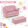 Kids Sofa with Ottoman, 2 Seat Toddler Upholstered Couch, Children Armrest Chair Lounge for Nursery Kindergarten Kids Room 3