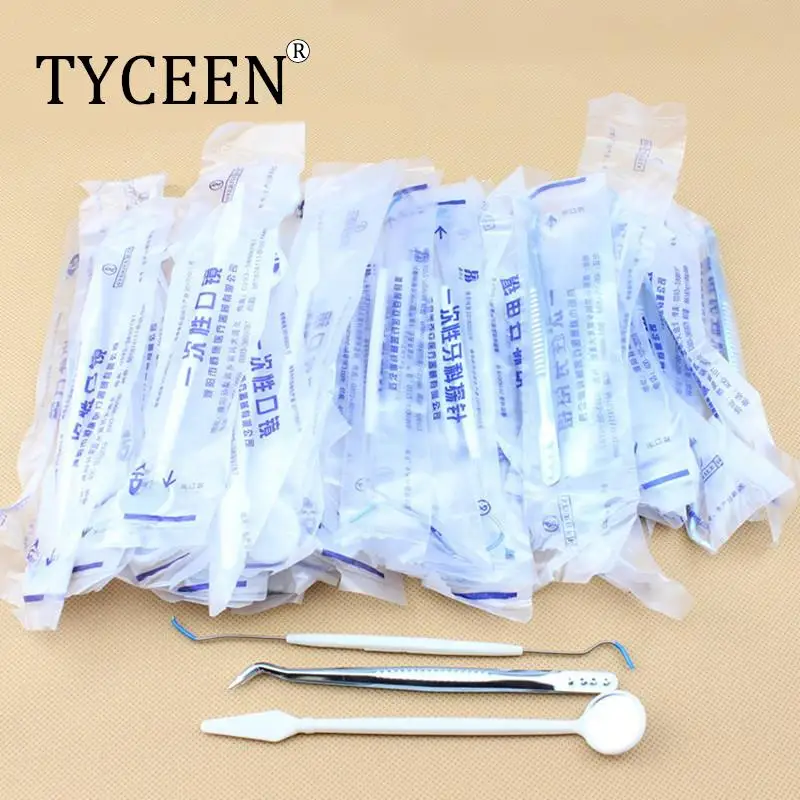 100pcs Disposable Dental Explorers Oral Mirrors Tweezers Temporary