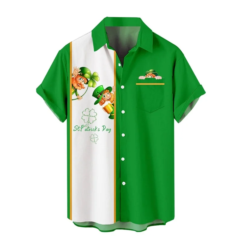 thumbnail image 1 of Camisa del día de San Patricio 2024 para hombre, camiseta con estampado 3D completo de cuatro hojas verdes, camiseta informal de manga corta para festivales y playas, 1 of 5