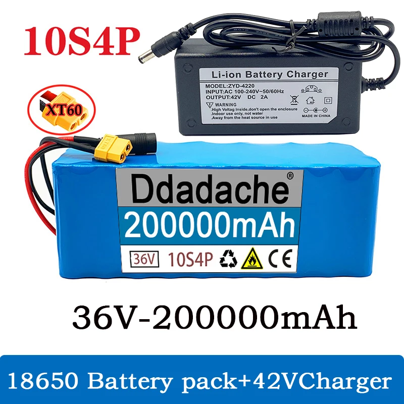 

NEW 10s4p 36V 200Ah 100% original 20000W large capacity 18650 lithium battery pack electric bicycle scooter with BMS XT60 Plug