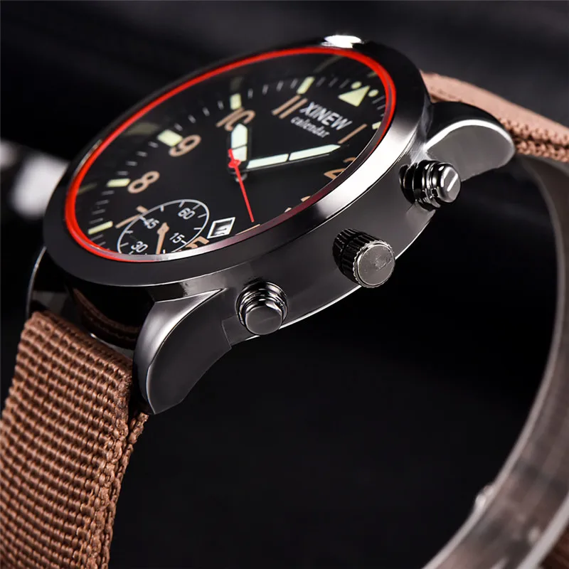 Men XINEW Brand Cheap Watches Students Fashion Nylon Band Military Sports Date Quartz Watch Erkek Barato Saat Montre Homme 2024