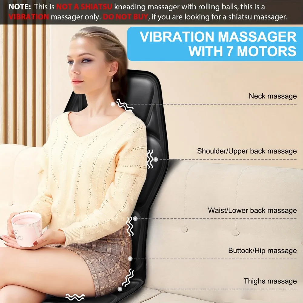 Massage Seat Cushion Pad with Heat 9 Massage Style Lumbar Support Function, Fatigue Stress Relief Back Massager 2