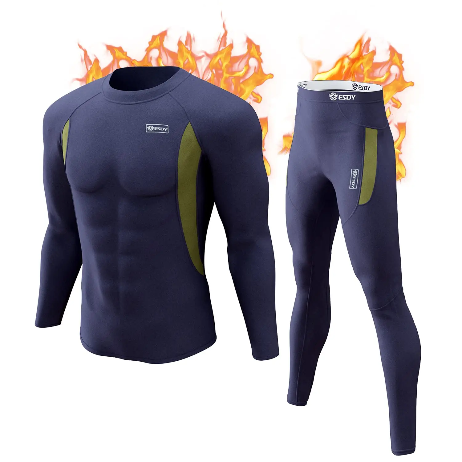 

Double Red Thermal Underwear for Men Long Johns Fleece Lined Hunting Gear Bottom Top Set Base Layer Cold Weather S-3XL bule