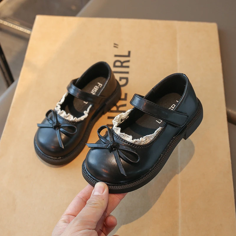 Chaussures De Princesse Mary Jane Pour Fille – Semelle Souple, Cuir Synthétique, Fermeture Velcro Et Nœud Papillon, Talon Plat