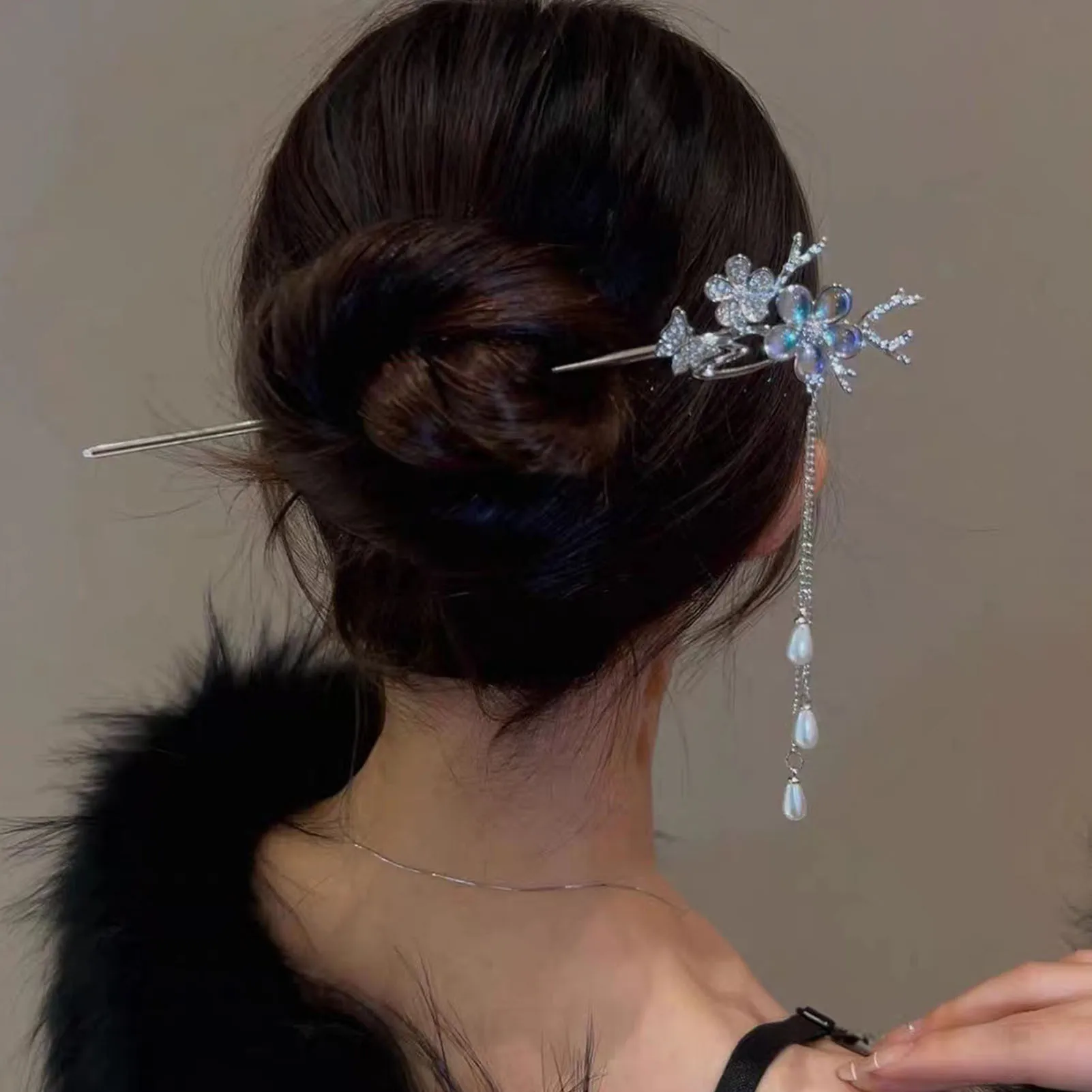 Fermaglio Per Capelli Cinese Con Nappa - Forcina Elegante Retr&ograve; Per Capelli Lunghi E Corti