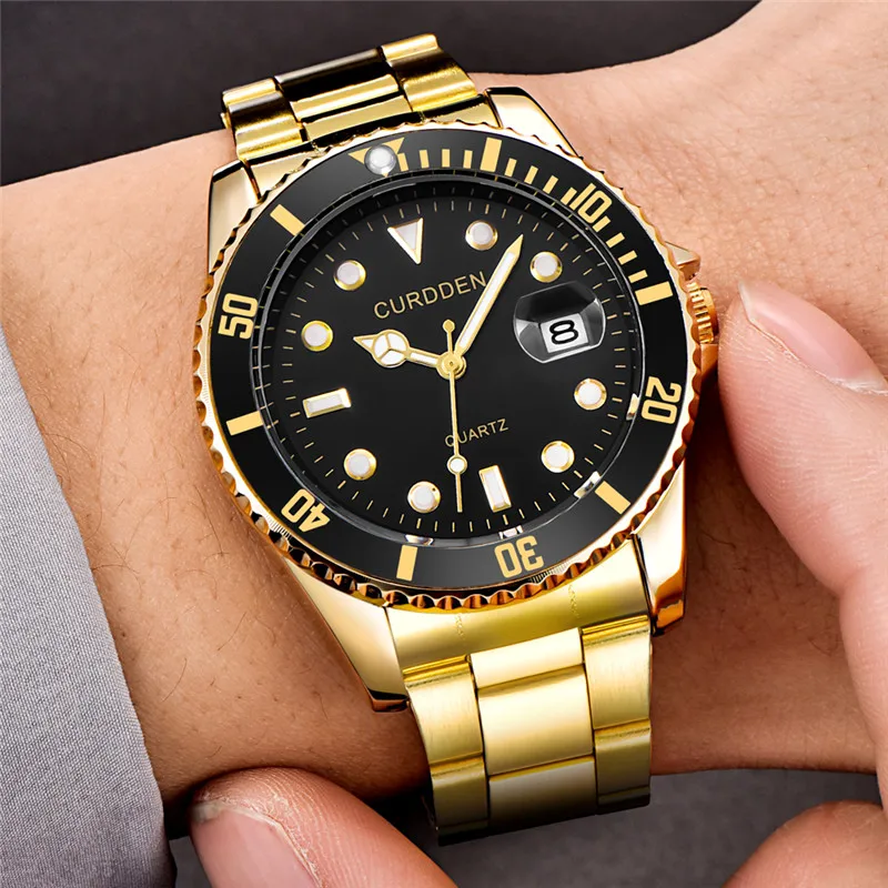 Original CURDDEN Brand Golden Watches For Men Fashion Full Stainless Steel Band Date Quartz Watch Montres de Marque de Luxe 2024 3