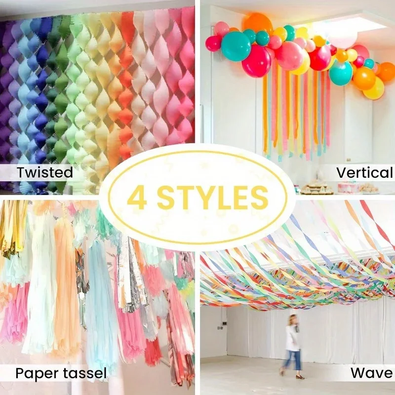 6 Rolls, 492ft Vibrant Crepe Paper Streamers - Party Decorations Streamers with 6 Pastel Colors for Birthday, Wedding