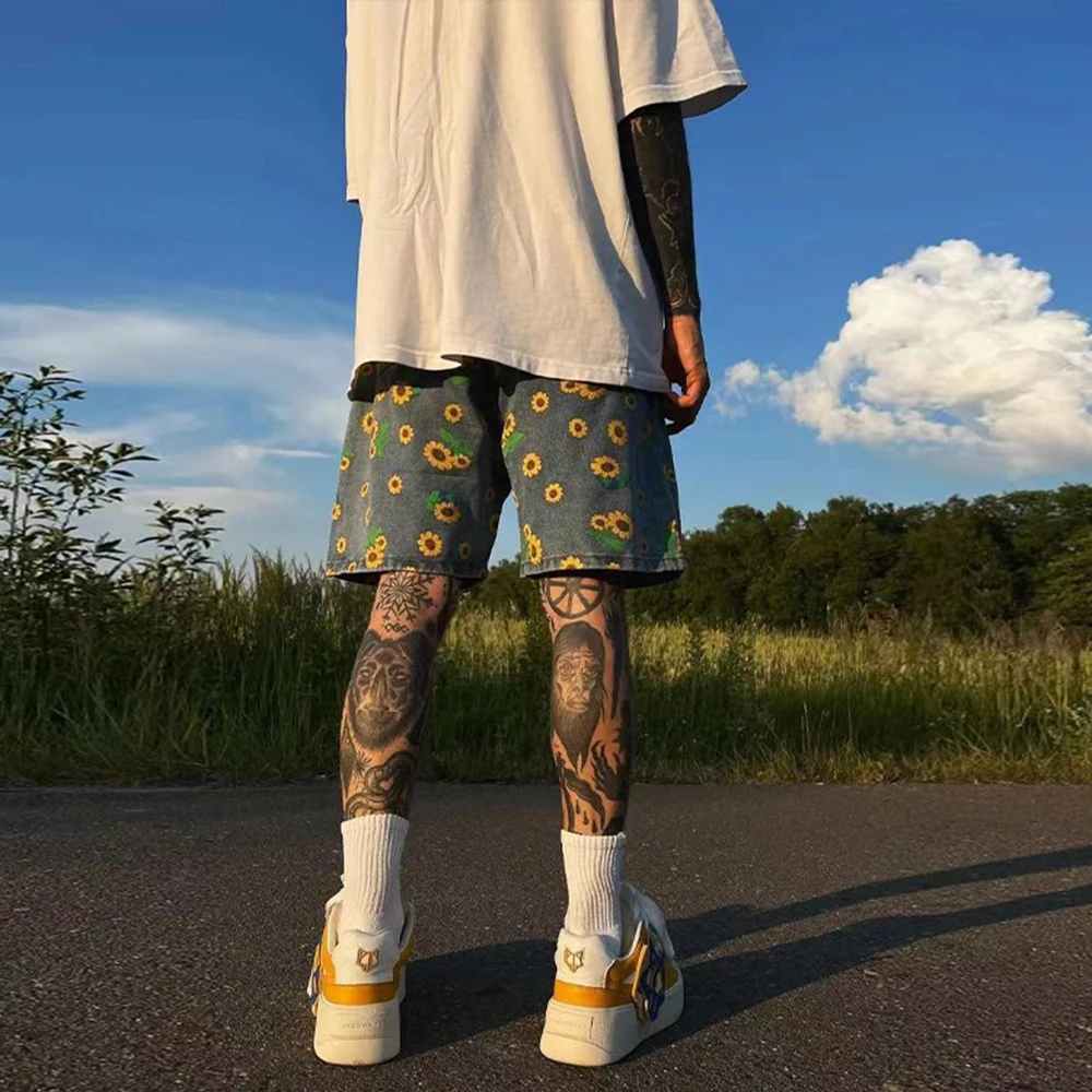 Denim Shorts Men's Summer High Street Capris Men Techwear Oversize Leisure Pants Unisex Streetwear Y2k Daisy Loose Jeans men jeans,denim pants,denim shorts,summer jeans shorts