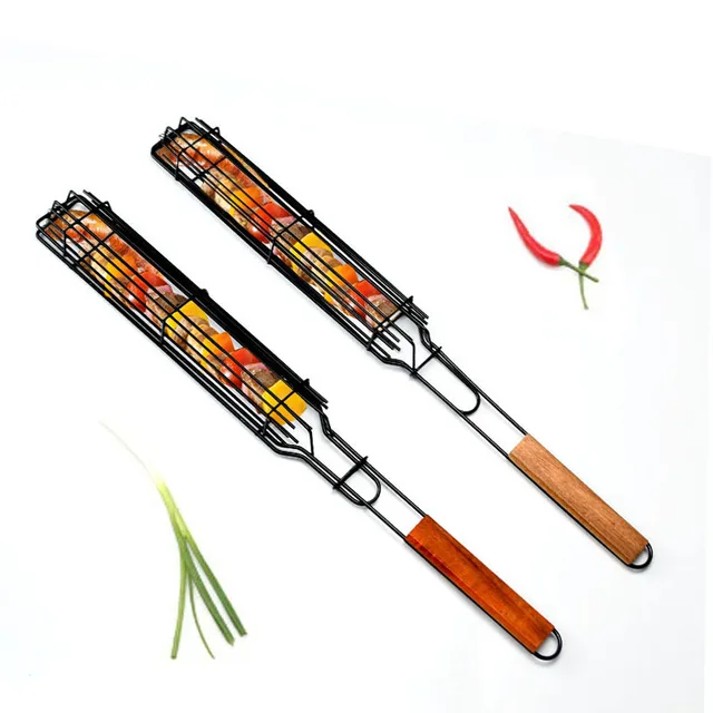 Új Fa Fogantyú Barbecue Nettó Klip Grill Clip Hot Dog Kültéri Szerszámok Háló