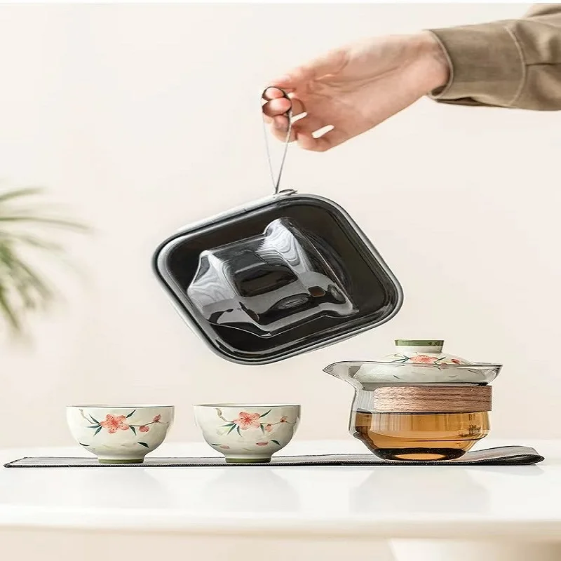 matcha set kitmatcha set kitHand Drawn Peach Blossom Travel Tea Set Kit Handmade Tea Tools Set of Cups 1 Pot 3 Cups Maki