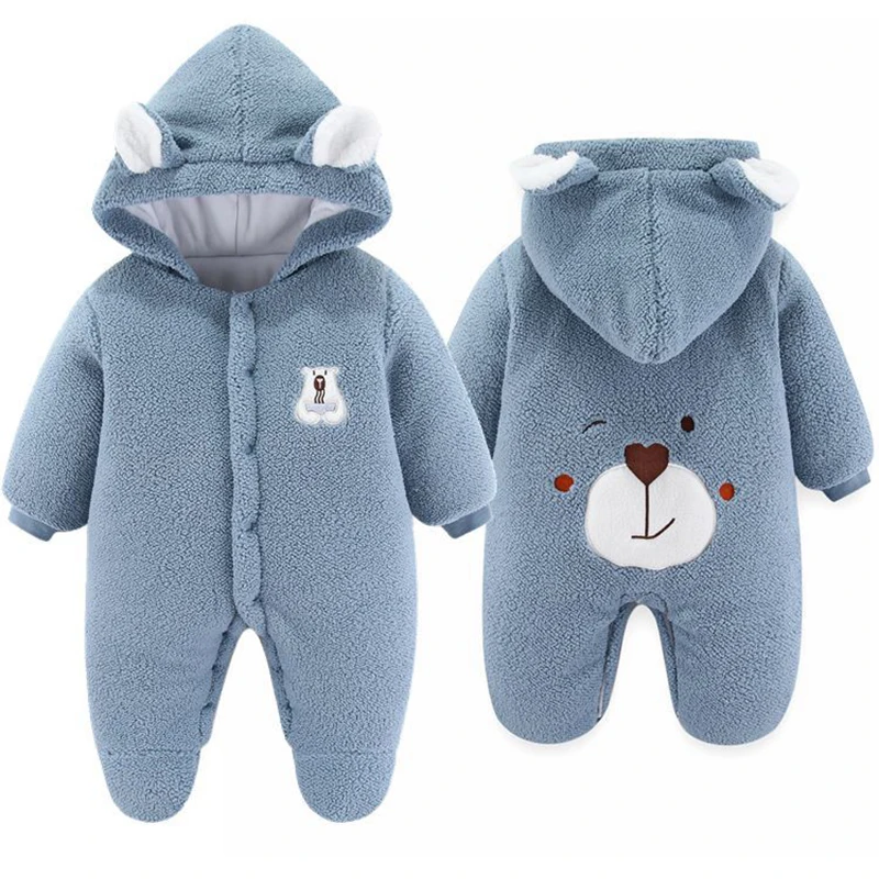 Cute Plush Bear Baby Boy Romper Infant Girl Overall Jumpsuit Autumn Winter Warm Fleece Hooded Baby Rompers Newborn Clothes 0-12M baby clothes baby sleepsuit bear hooded jumpsuit