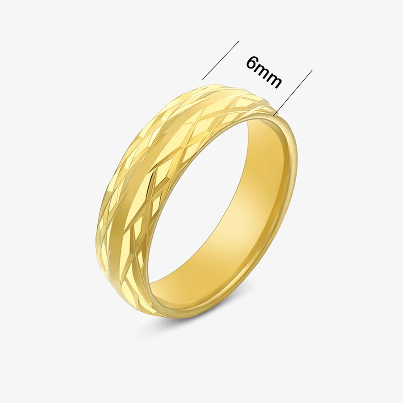 6mm Pattern Stainless Steel Wedding Rings For Men Women gold color rings couples rings stainless steel ring finger ring gold color ring wedding rings wedding ring
