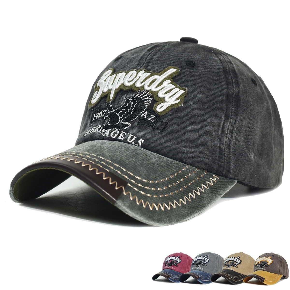 

New Cool Women Men Cotton Washed Baseball Cap Casual Male Female Vintag Snapback Hat Adjustable 3D Eagle Embroidery Sun Hat