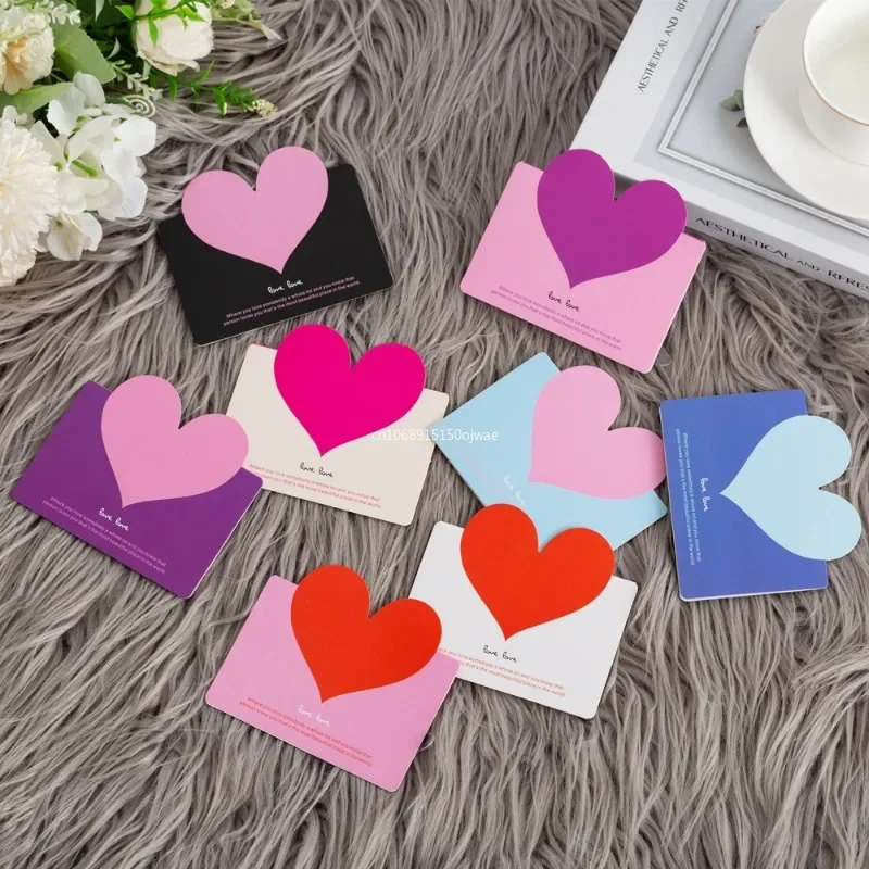 1pcs Mixed Color LOVE Heart Shape Greeting Card Valentines Day Gift Wedding Invitations Card Romantic Message Thank You Cards