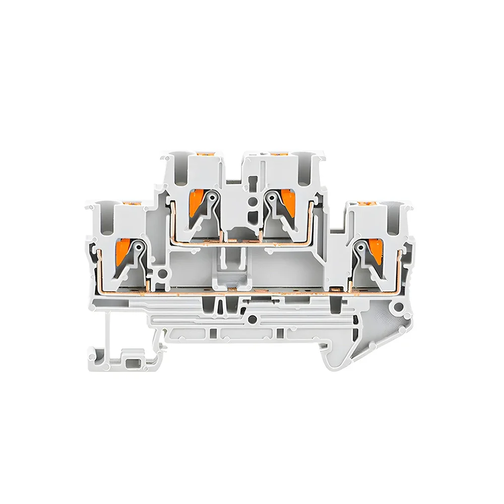 DIN Rail Terminal Block PTTB-2.5 10Pcs 4 Colors Double Layer Spring Clamp 24A 500V AWG26-16 PE Conductor