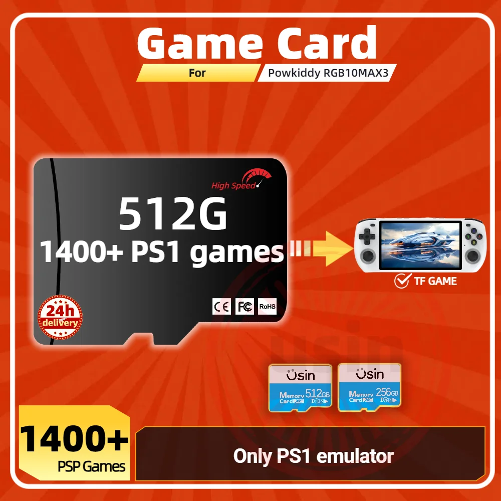 Game Card For Powkiddy RGB10MAX 3 Memory TF Plug&Play Pre-install Retro Games PSP PS1 SD portable High Speed Card 1Tb 512G