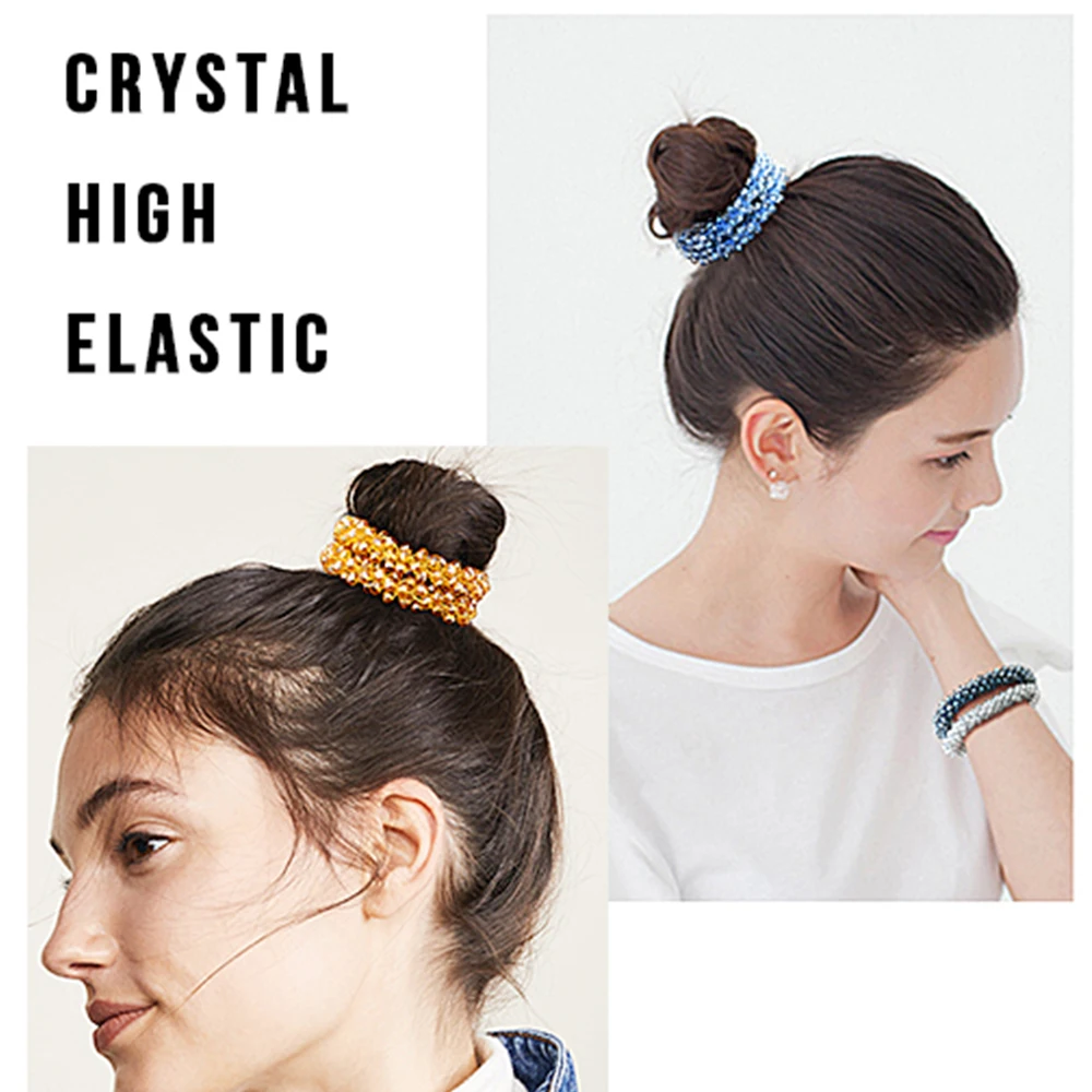 Elegant Rhinestone Bow Hair Tie with Pearl Accents - Sen-Tie Ponytail Head Rope and Rubber Band