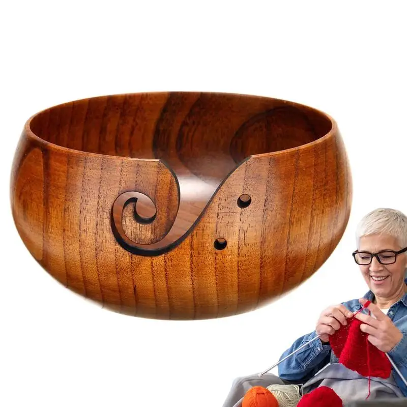 Wooden Yarn Bowls Large Yarn Holder Dispenser With Holes For