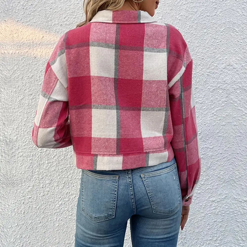 

Warm Coat Women Fall Coat Vintage Plaid Print Women's Jacket with Lapel Pockets for Fall Winter Long Sleeve Single-breasted Coat