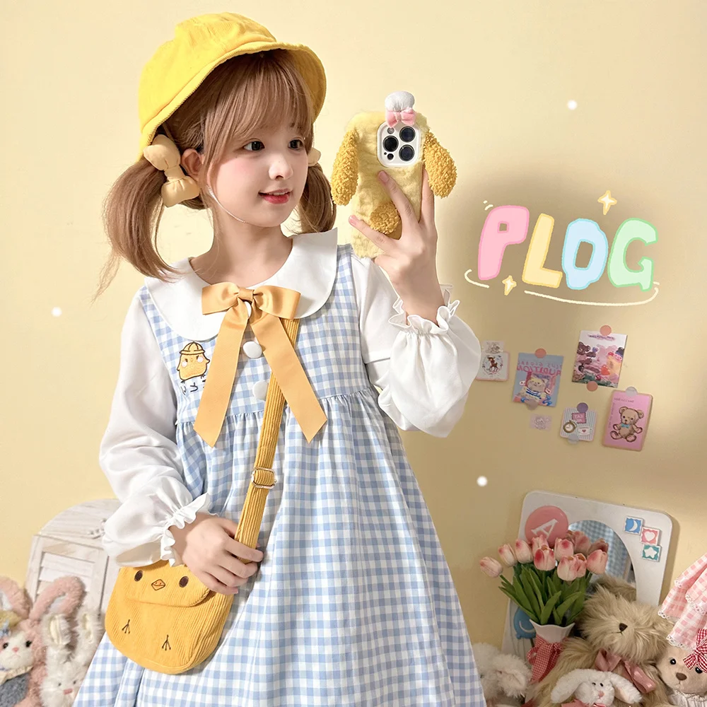 Japanese Korean Style Kindergarten Dress Chick Embroideryplaid Dress JK Uniform Sailor Suit Spring Event Cute Style Original