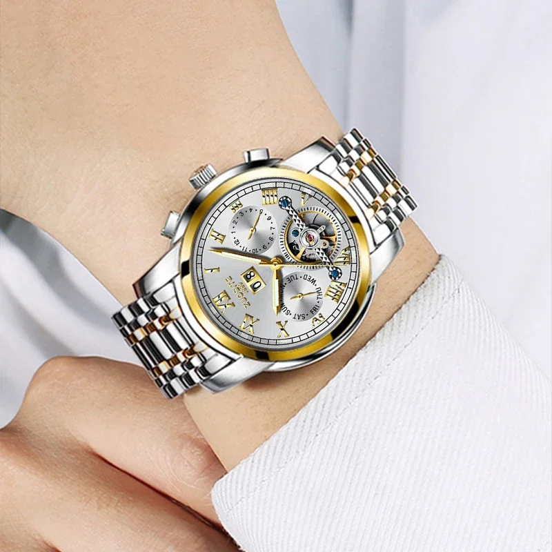 Luxury Brand Mechanical Watches Men Steel High Quality Waterproof Handwatch Man Auto Tourbillon Fashion Classic Wristwatch Male