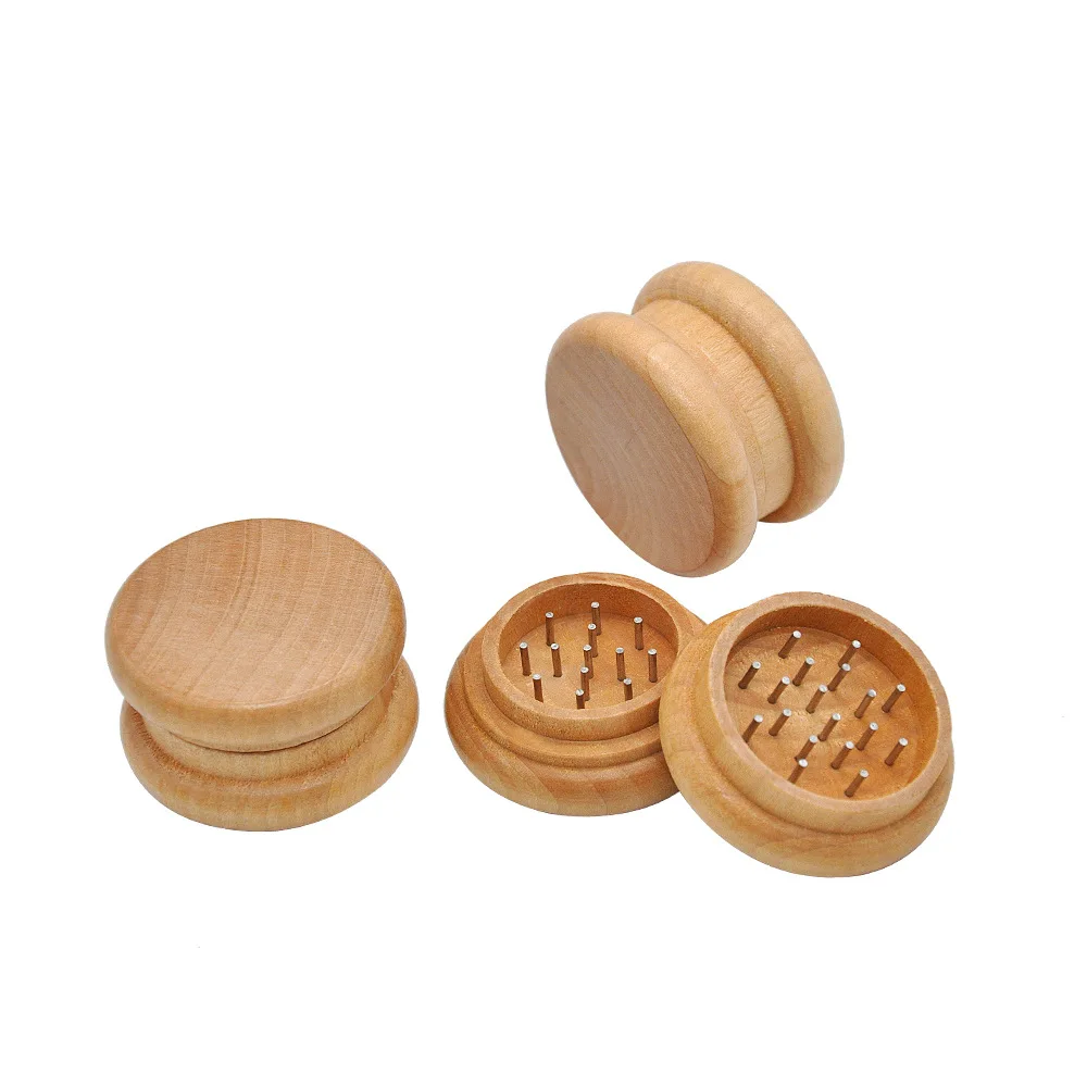 2-Layers 55mm Dia Zinc Alloy Tobacco Grinder Round Wooden Herb Crusher for Kitchen Supplies DIY Cutter Smoking Accessories 2