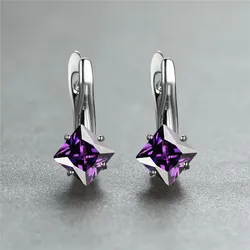Elegant Champagne Crystal Zircon Hoop Earrings in Rose Gold (Silver Purple)