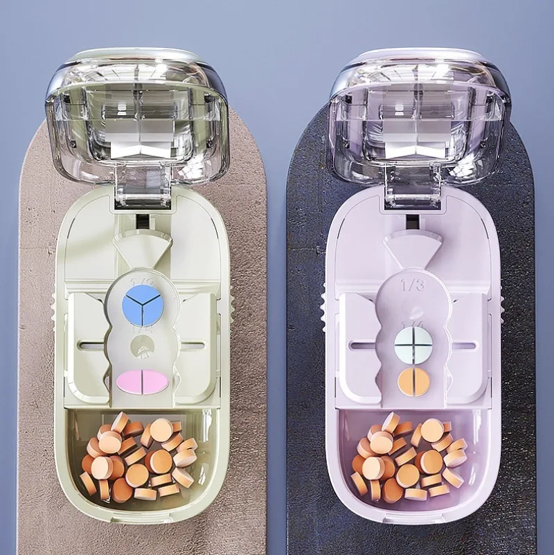 Multifunctional Pill Cutter Storager Compartment Box for Precise Cutting Tablet Splitting Pill Organizer Travel Home Use