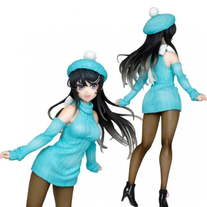 

Anime Sakurajima Mai Figures Coreful Action Figures Blue Knitted Dress Pvc Model Ornaments Periphery Kawaii Toy Gift
