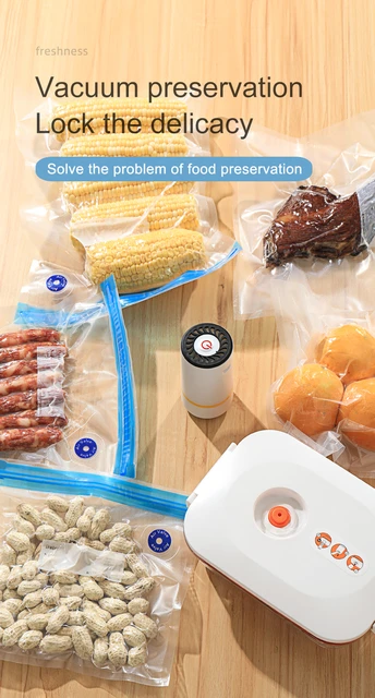 USB Rechargeable Electric Handheld Vacuum Sealer Pump BPA Reusable Vacuum Food Storage Zipper Bags Portable Food Sous Vide Bags