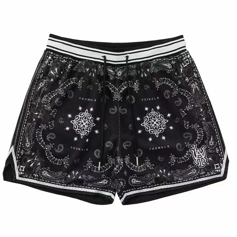 American Style Basketball Shorts Men's Trendy Floral Print Loose Fit Quick Dry Breathable Summer Mesh Casual Sports Pants