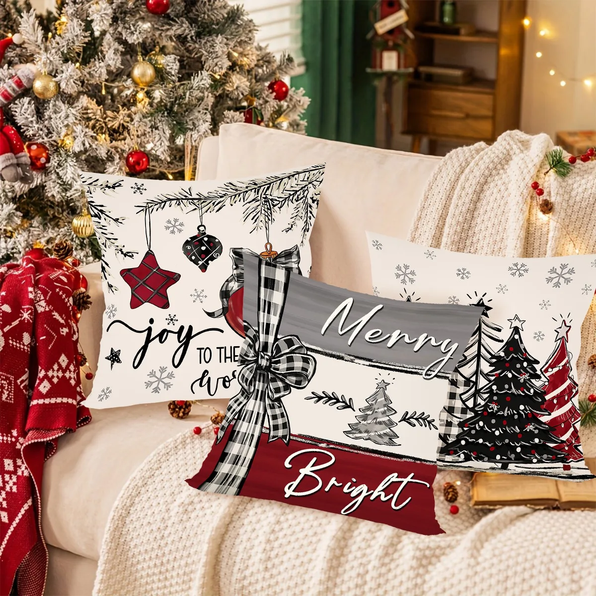 Festive Christmas Decorative Pillow Cover - Holiday Accent Cushion