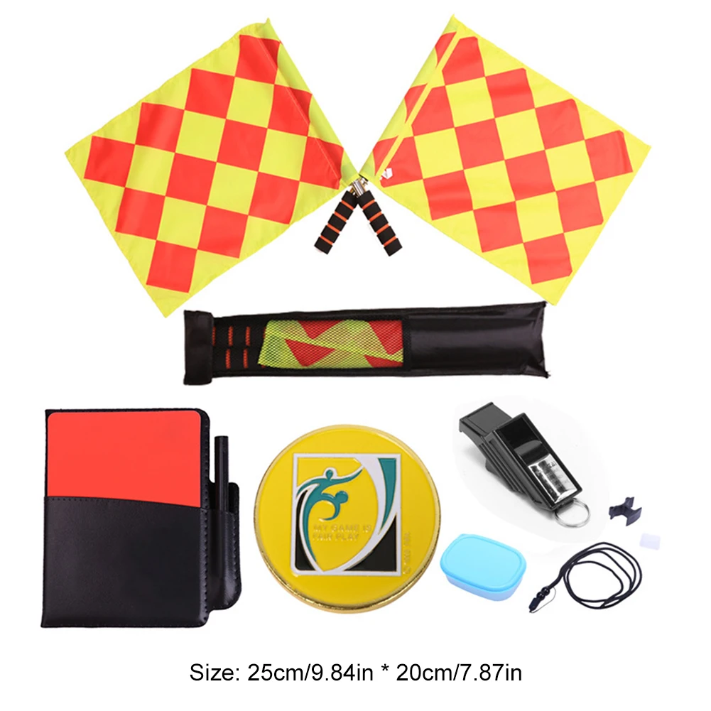 Soccer Referee Kit Soccer Referee Flag Red and Yellow Cards with Whistle Notebook and Pencil for Sports Football