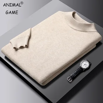 Men's Solid Color Knitted Sweater Fashion Casual Comfortable Tops Classic Mens Basic Half Turtleneck Sweatwear 1