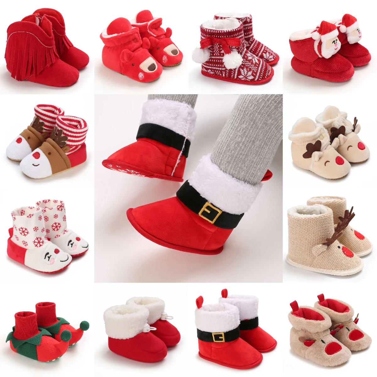 Infant Newborn Booties Santa Foot Socks Baby Christmas Boots Lovely Snowflake Santa Design Winter Warm Slippers Anti-Slip Shoes 1