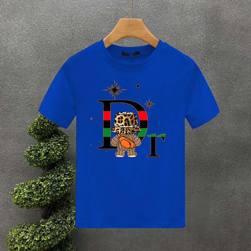 Summer American Tide Brand Dr Letter Leopard Print Back Bear Men's And Women's Casual Cotton Short Sleeve T-shirt_voghion.com