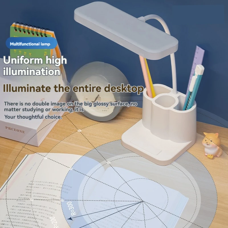 Desk Organizer Lamp, Dimmable Study Light with Pen Holders, Reading Lamp for Students Homework, Dorm Bedroom - 3