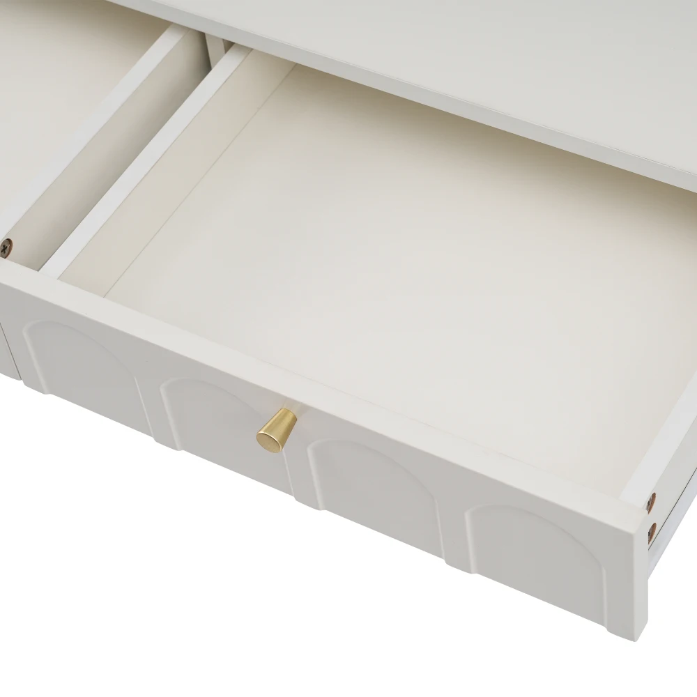 PINGGO Cremeweiße Schminkkommode 100x45x76,5cm mit 2 Schubladen Schlafzimmer-Kommode Sideboard zur Aufbewahrung im Schlafzimmer – Detail 11