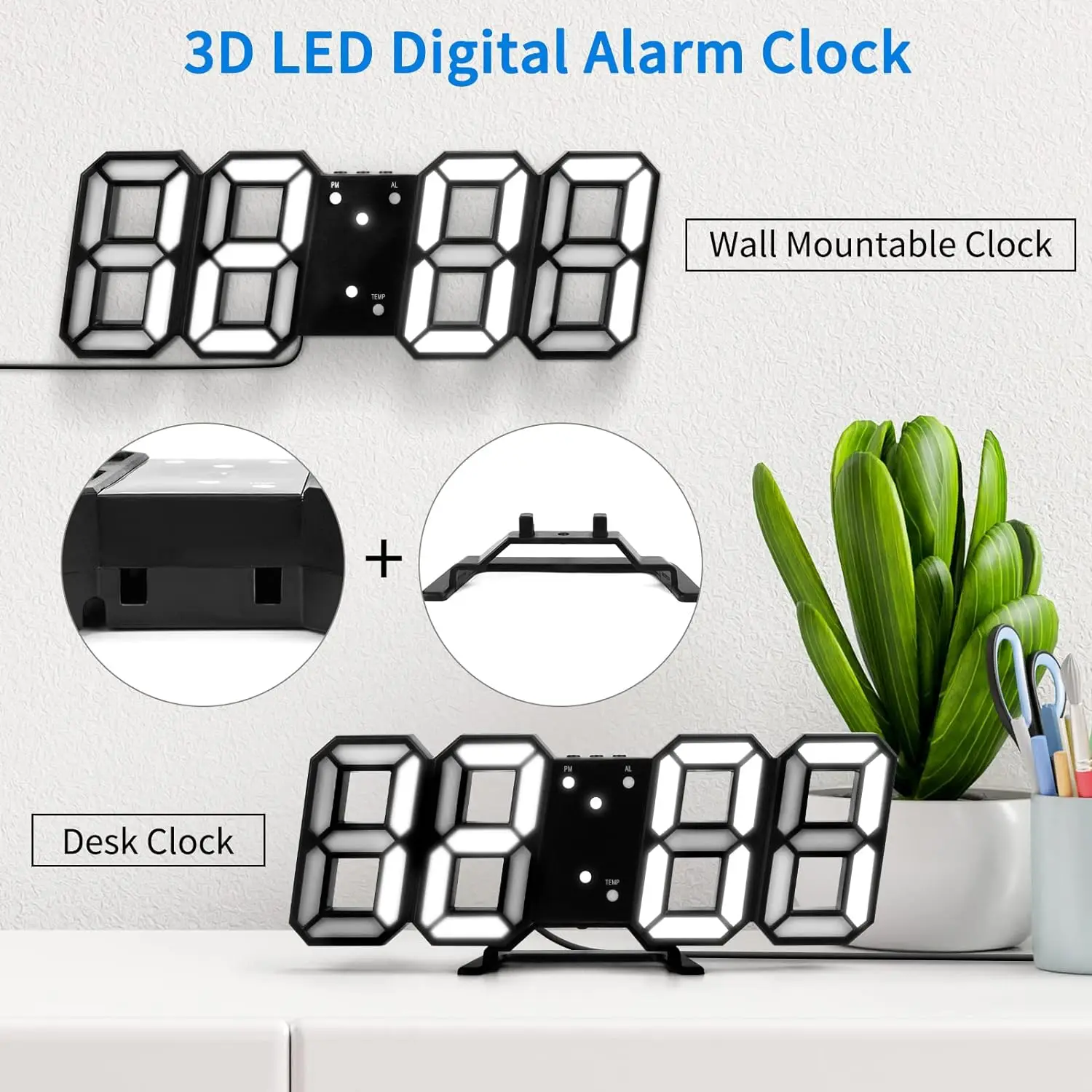 3d Led Digitale Klok Lichtgevende Mode Wandklok Multifunctionele Creatieve Usb Plug In Elektronische Klok Huisdecoratie