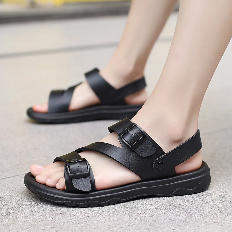 Mens Shoes Leather Sandals Summer Casual Open Toe Soft Beach