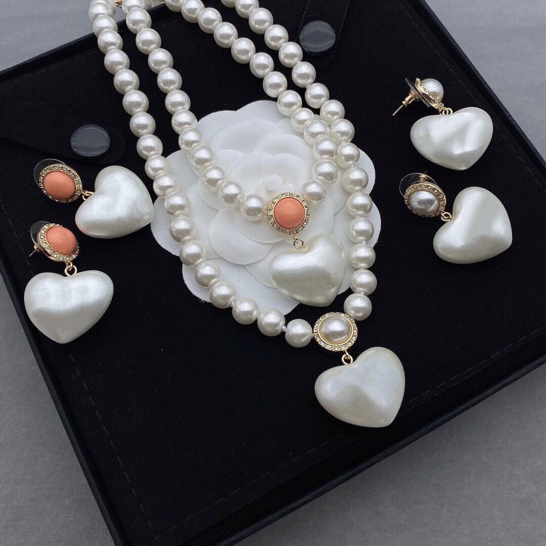 2022 Hot Trend Brand Necklace Pearl Love Necklace Sweater Chain Earrings Jewelry Set Customization Exquisite Daily 